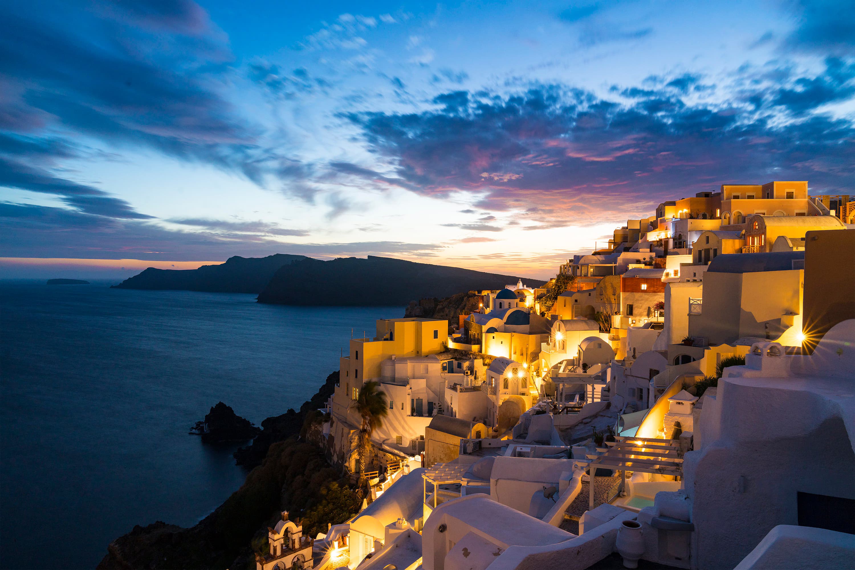Greece coastline at dusk